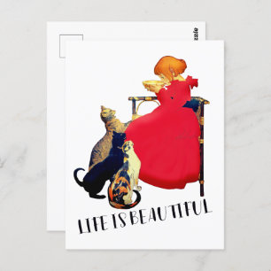 A VIDA É BONITA GATO DE GAROTAS VERMELHAS Cartão