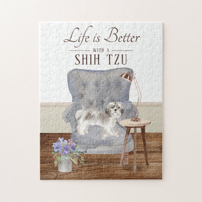 A Vida É Com Um Quebra-cabeça De Jigsaw SHIH TZU (Vertical)