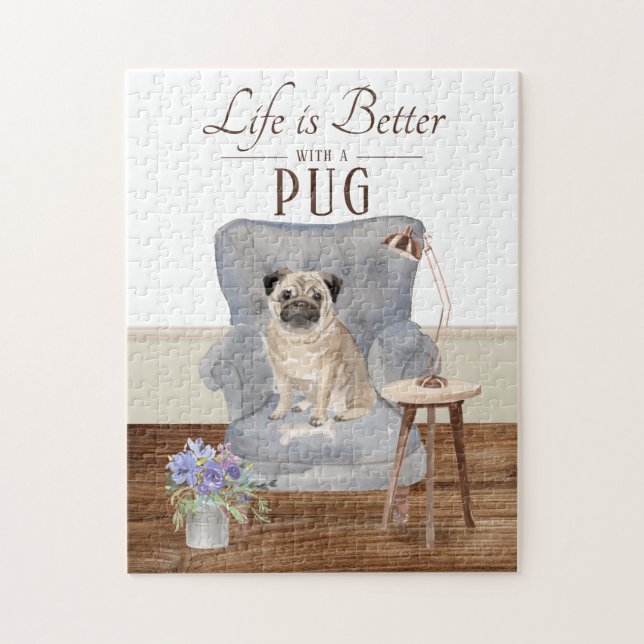 A Vida É Com Um Quebra-cabeça Pug Jigsaw (Vertical)