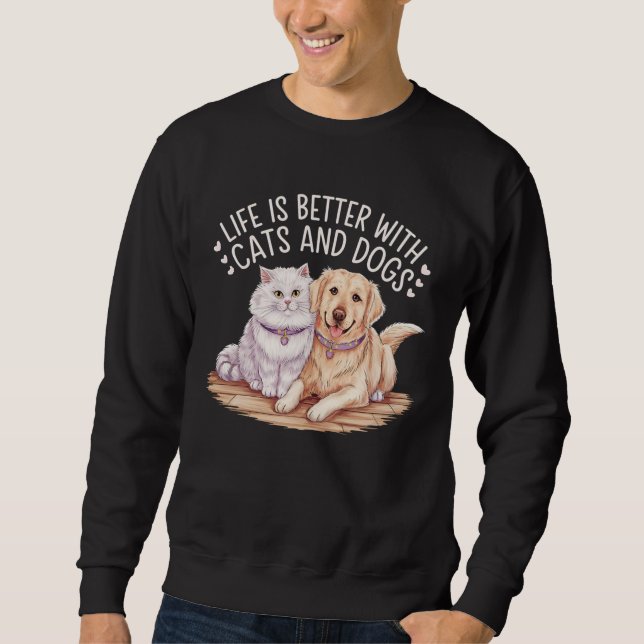 A vida é melhor com camisetas de gatos e cães (Frente)