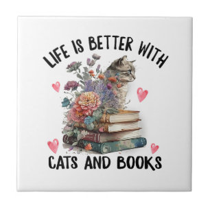 A vida é melhor com Gatos e Livros Gato Engraçado