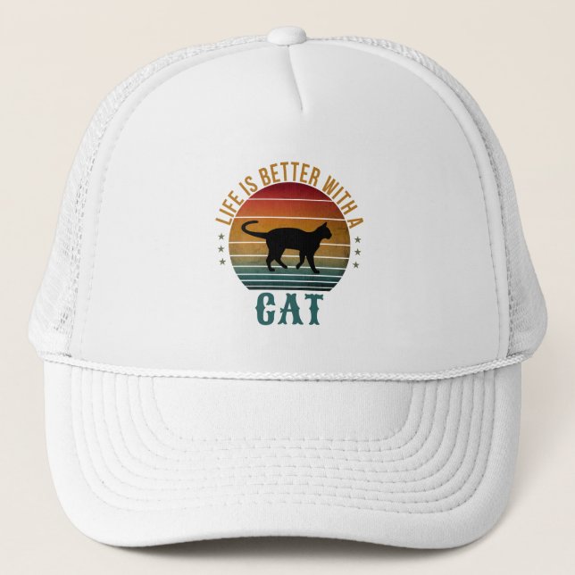 A VIDA É MELHOR COM UM GATO  BONÉ DE CAMINHONEIRO (Frente)