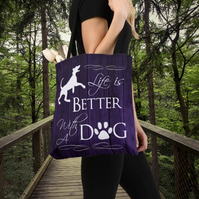 A vida é melhor com um Saco de Tote de Cachorro -  (Purple Life is Better with a Dog Tote Bag)