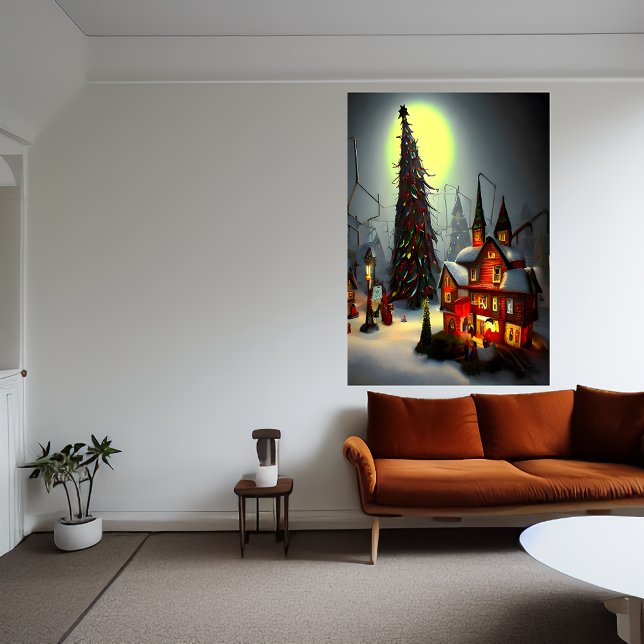 A vila de Natal à noite | AI Art Poster (Criador carregado)