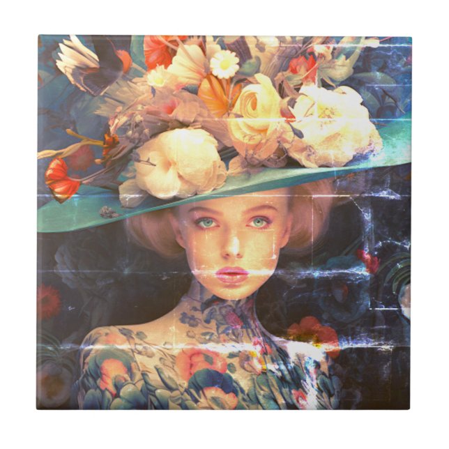 A Young Woman With a Tattooed Body and Bold Hat (Frente)