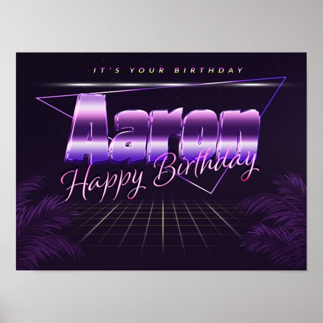 Aaron Name Vorname lila retro Poster Geburtstag (Frente)