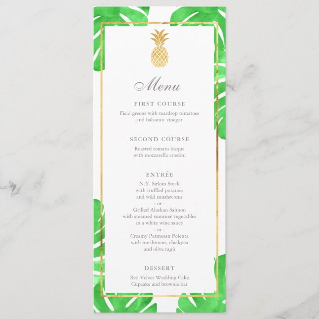 Abacaxi tropical Dourado e Menu Casamento Verde (Frente)