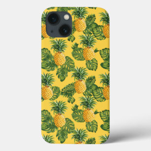 Abacaxis e Folhas Tropicais Em Dourado