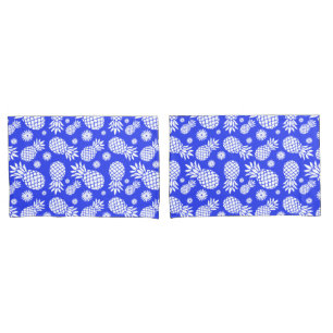 Abacaxis tropicais & flores branco azul
