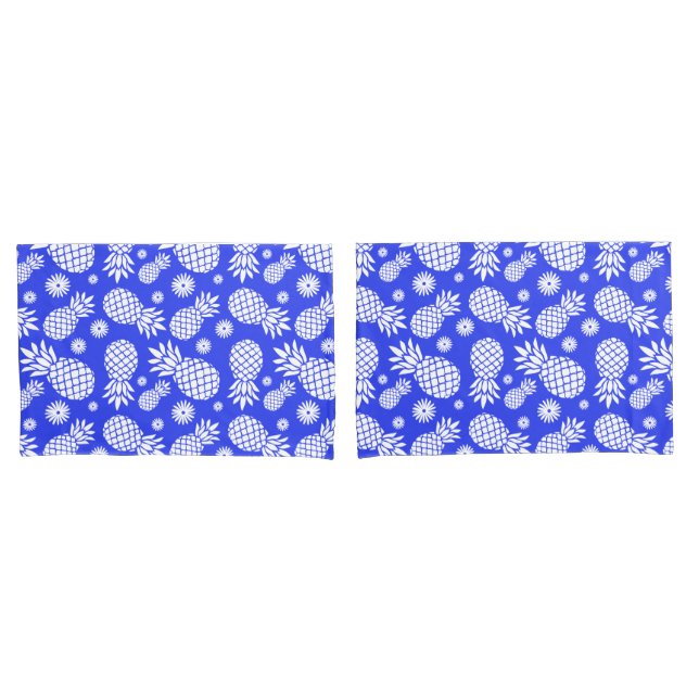 Abacaxis tropicais & flores branco azul (Frente - conjunto)