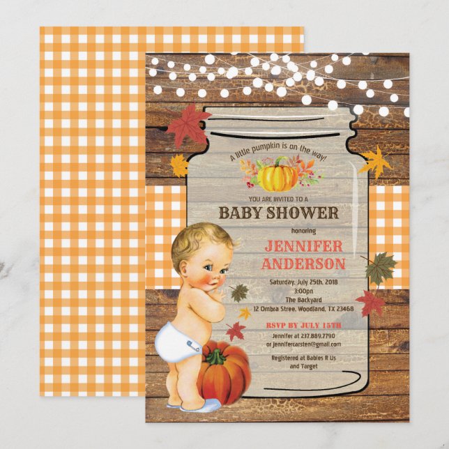 Abaixe do convite para chá de fraldas rústico da a (Frente/Verso)