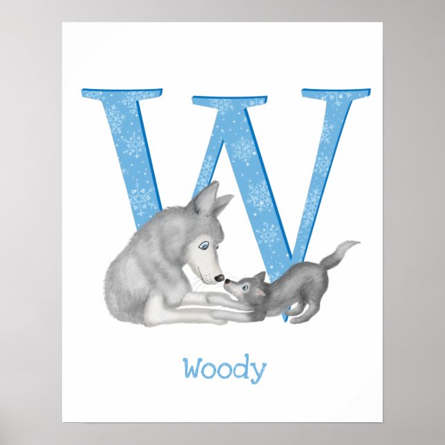 ABC de animais W é para impressão de lobo (Frente)