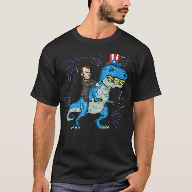 Abe Lincoln Dirigindo Uma Camisa De Dinossauro T-R (Frente)