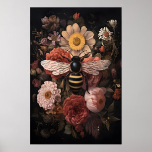 Abeata selvagem em flor escura, impressão de bumle