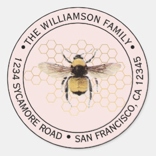 Abeja Melífera Rústica Redonda Etiqueta de Endereç
