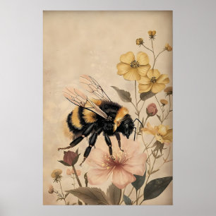 Abelha Boho em Impressão de Flor Amarela, Parede B