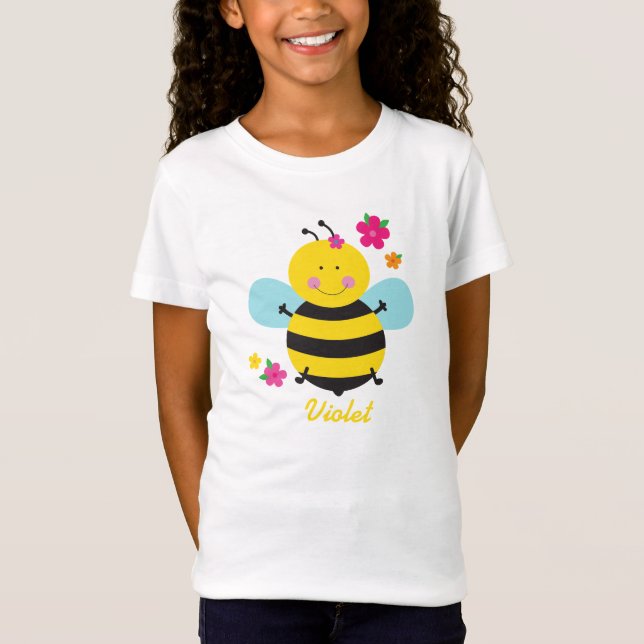 Abelha bonito camisa personalizada da menina (Frente)