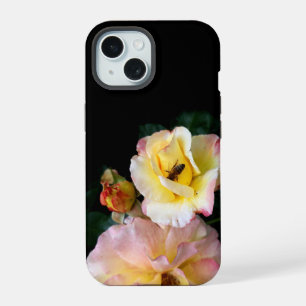 Abelha em Rosas Amarelas Rosadas Flores
