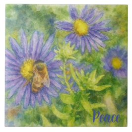 Abelha Melífera em Flores em Aquarela