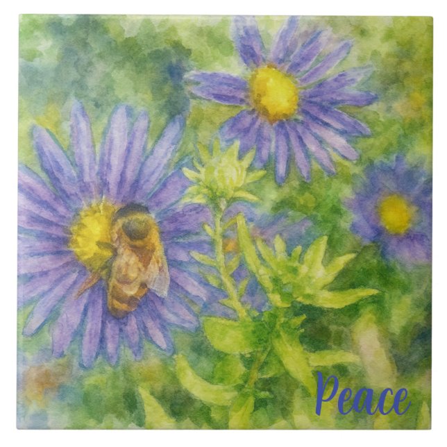 Abelha Melífera em Flores em Aquarela (Frente)