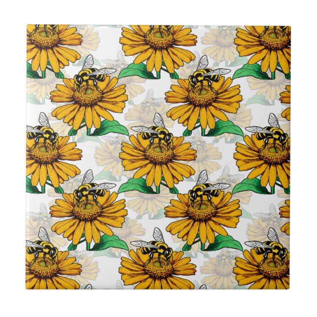 Abelha na Design de padrão de flores de girassol (Frente)