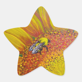 Abelha sobre um adesivo de girassol