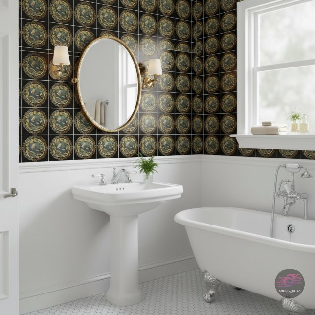 Abelha Vitoriana e Borboleta na Teia de Aranha (Dark vintage energy your bathroom didn’t know it needed.)