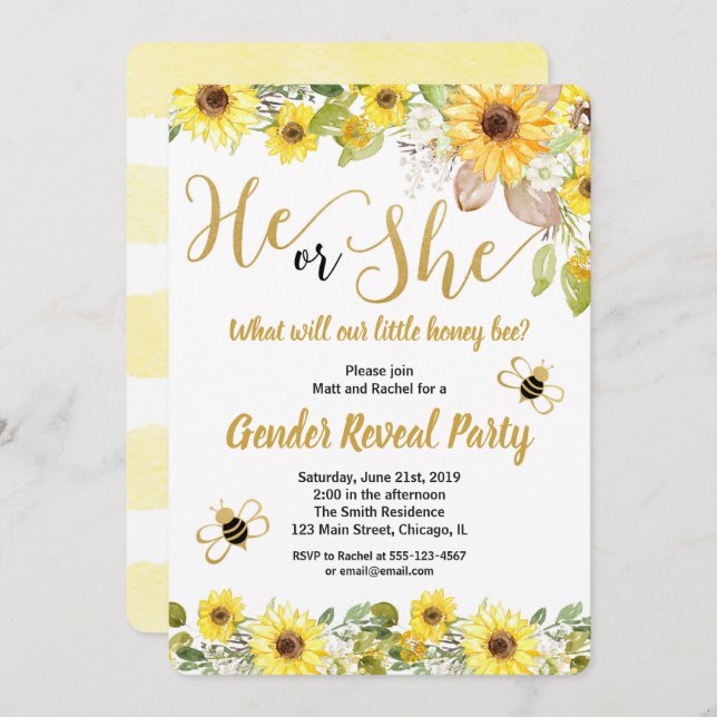 Abelhão e girassol gênero revelam convite (Frente/Verso)