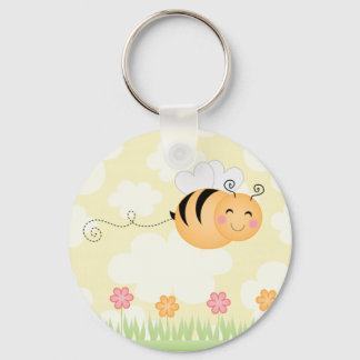 Abelhas de cartoon e flores de colmeia, chaveiro