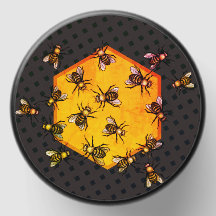 Abelhas de mel com arte de desenho de hexágono ama