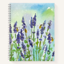 Abelhas de mel, flores de Lavanda aquarela