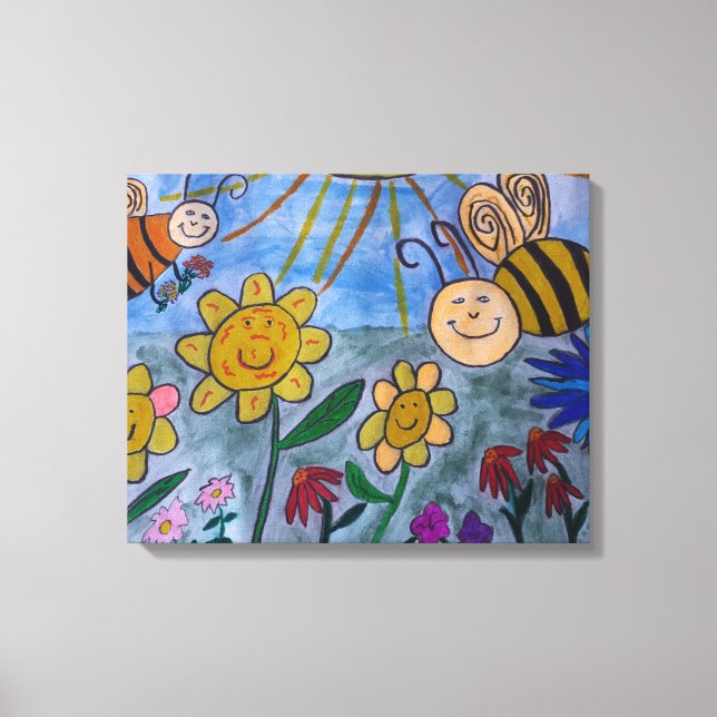 Abelhas e Flores de Mel Arte Canvas (Frente)