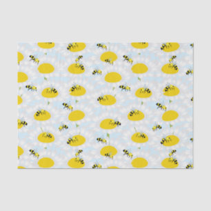 Abelhe no papel do tecido da flor - fundo azul