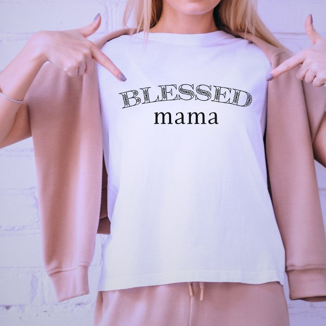 Abençoada Mama Floral Lettering Camisa de Mulheres (Criador carregado)