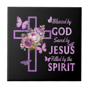 Abençoado por Deus Salvo pela Cruz Floral Purple d