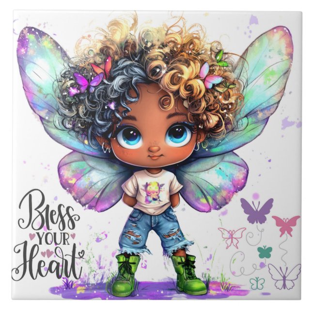 Abençoe seu coração Lil Fairy Cerâmica Azulejo (Frente)