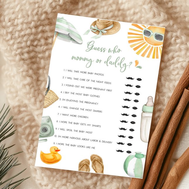 Abertura Verde Adivinha quem Mamãe ou Jogo de Pai (Summer Baby Bash Baby Shower Guess who Mommy or Daddy Game)