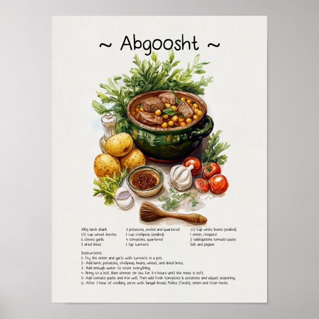 Abgoosht Recipe Poster - Ilustração de Comida Pers (Frente)