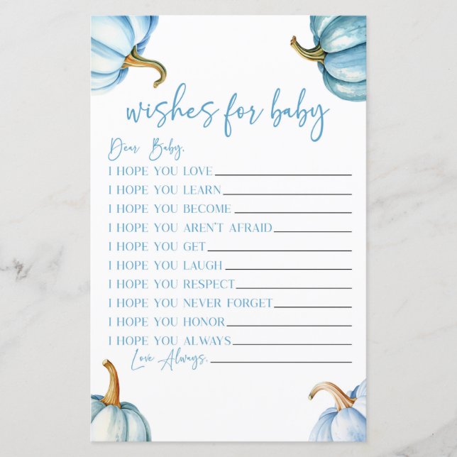 Abóbora Azul Deseja O Jogo Do Chá de fraldas (Frente)