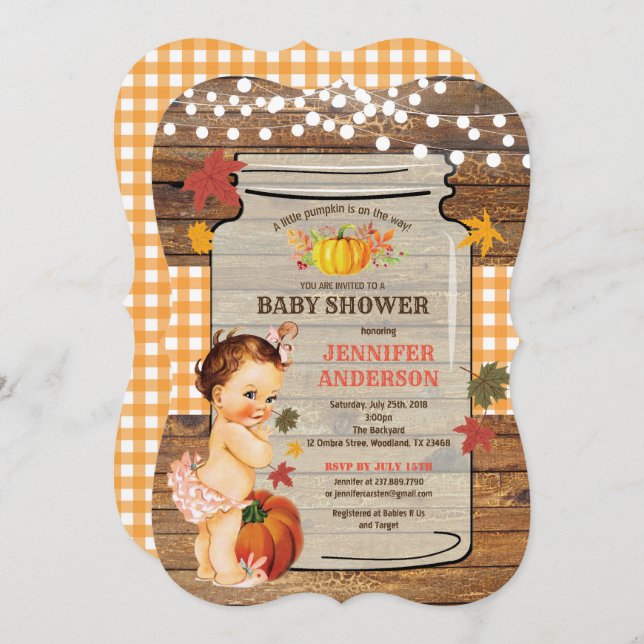 Abóbora bebê chá convite madeira russa (Frente/Verso)