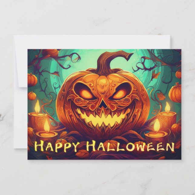 Abóbora com rosto assustador entre as velas, Dia d (Frente)