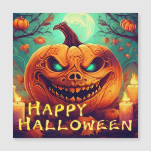 Abóbora com Rosto Assustador Entre Velas, Hallowee
