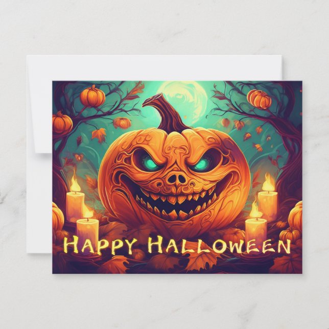 Abóbora com Rosto Assustador Entre Velas, Hallowee (Frente)
