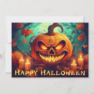 Abóbora com Rosto Assustador Entre Velas, Hallowee