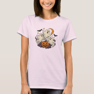 Abóbora de Fantasmas Fofos Camiseta Rosa para Mulh