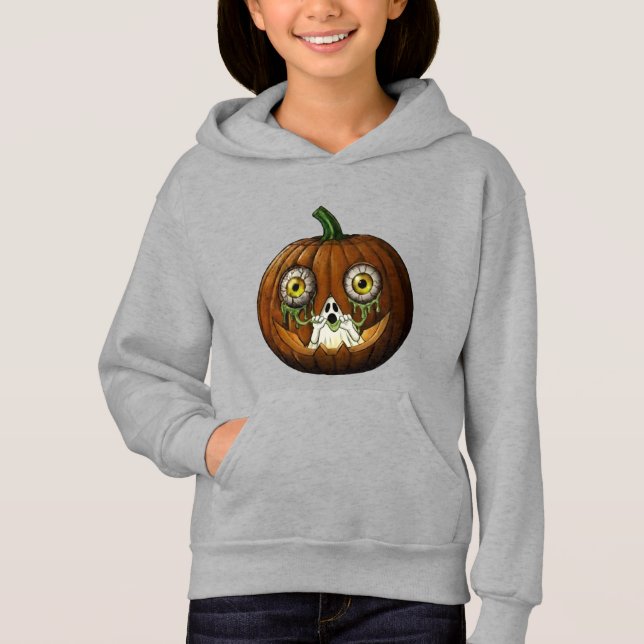 Abóbora de Halloween com Fantasma Sinistro e Olhos (Frente)