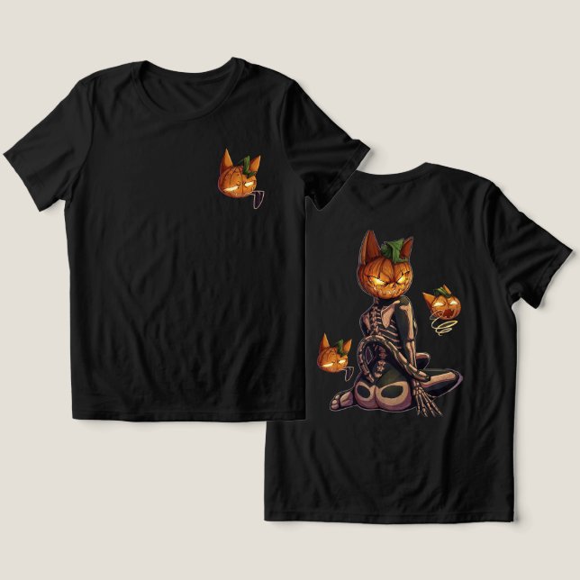 Abóbora de Halloween Esqueleto de Gato Assustador (Design Frente e Verso)