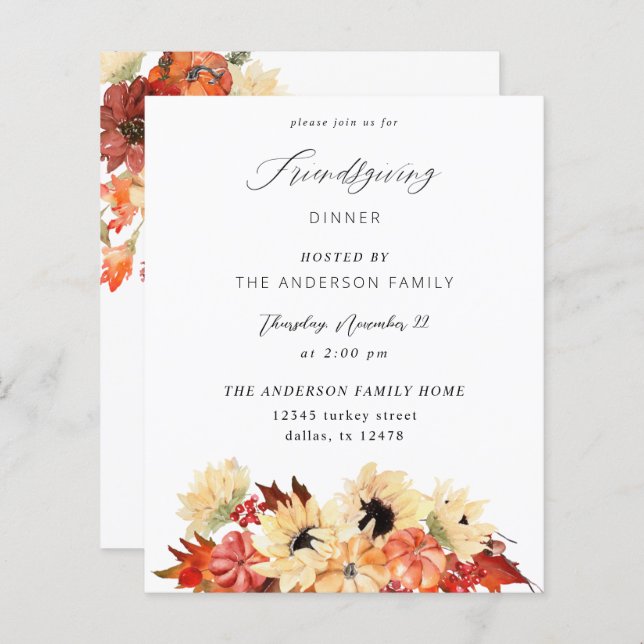 Abóbora de Orçamento e Amizade de Girassol (Frente/Verso)