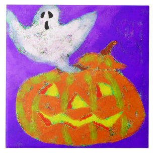 Abóbora e Fantasma Arte Abstrata de Halloween