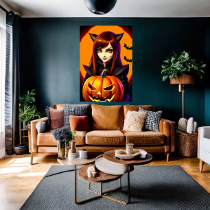 Abóbora e jovem senhora AI Art Poster